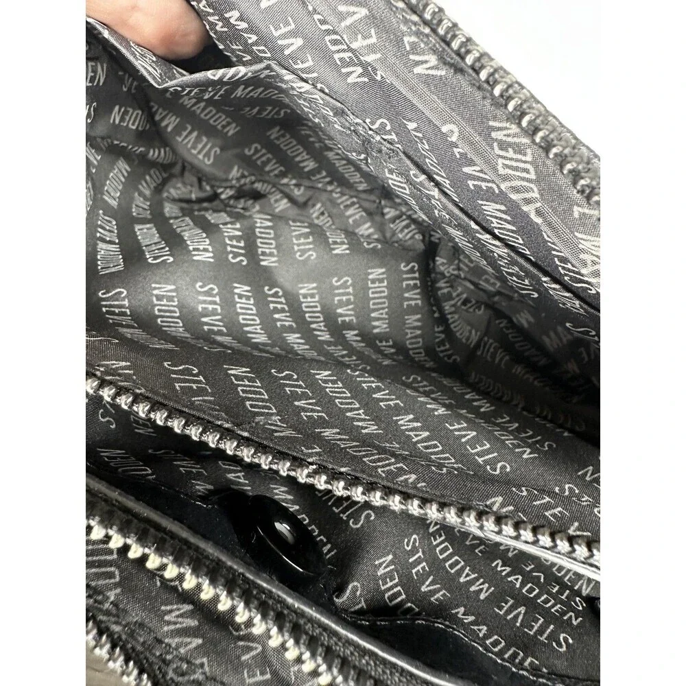 Steve Madden Crossbody Bag Womens Small Black Logo Faux Leather Coin Purse Zip